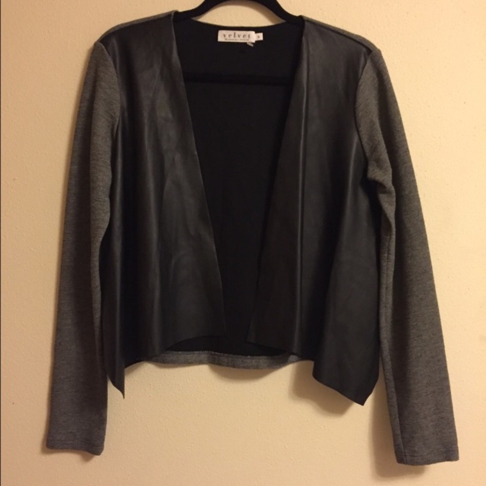 Faux leather front cardigan